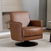 HOMCOM Upholstered Swivel Accent Chair with Thick Padding, Brown(m-2)