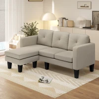 HOMCOM Canapé d'angle 3 Places méridienne réversible droite ou gauche, salon, grand confort, dossier capitonné, beige(m-10)