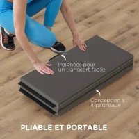 HOMCOM Tapis de gymnastique yoga pilates fitness pliable en 4 avec poignées revêtement synthétique 240 x 120 x 5 cm gris(m-4)