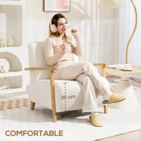 HOMCOM Armchair, Sherpa Fabric Accent Chair, Nordic Comfy Upholstered Reading Lounge with Wood Legs and Armrests for Bedroom(m-4)