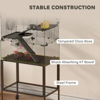 PawHut Hamsterkooi, verblijf voor kleine huisdieren met 3 niveaus, looprad, huisje, platforms, hellingen, voerschaal, waterfles, accessoires, staal, kunststof, zwart(m-6)