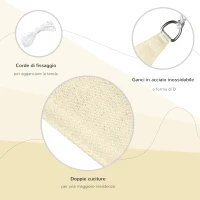 Outsunny Tenda a Vela Triangolare Tessuto Leggero e Resistente ad Acqua Blocca il 90% dei Raggi UV in HDPE (Polietilene ad Alta Densità) Crema 5x5x5m(m-5)