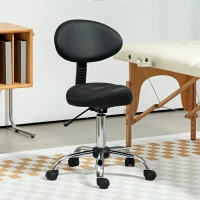 HOMCOM Tabouret à roulettes avec hauteur réglable 51-67 cm et dossier, pour salon de massage, tatouage, clinique, spa, noir(m-10)