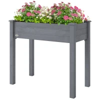 Outsunny Raised Bed for Garden, Wooden Elevated Planter Box with Bed Liner, for Flower Vegetable Herb, Dark Grey(m-11)