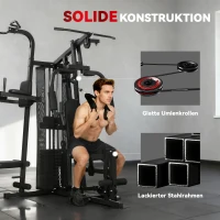 SPORTNOW Multifunktions-Trainingsstation, Heimfitness-Maschine für über 10 Übungen, Gewichte, anpassbare Fitnessbank, Schwarz(m-7)