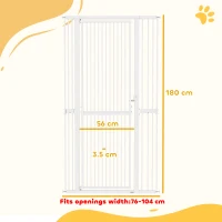 PawHut 180cm Extra Tall Pet Gate with 3.5 cm Narrow Gap, Pressure Mounted No Drilling Cat Gate for Doorways, 76-104cm Width(m-3)