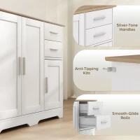 HOMCOM Comodă Modernă din Lemn cu 2 Sertare și 2 Dulapuri, 100x40x78 cm, Alb și Culoare Lemn(m-6)