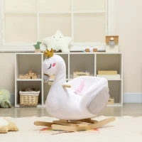 AIYAPLAY Schaukeltier, Schwan-Schaukel mit Schlaflied, weicher Füllung, Holzrahmen, für Kinder 1,5-3 Jahre, 65x40x68 cm, Weiß(m-8)