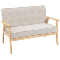 HOMCOM Sofá de 2 Plazas Tapizado en Lino Sintético Sofá Nórdico con Patas y Reposabrazos de Madera 113x67x78 cm Beige(m-11)