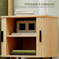 HOMCOM Table de chevet, table d'appoint, style scandinave 2 portes coulissantes et pieds en acier 48 x 40 x 48 cm, aspect bois(m-6)
