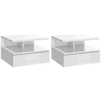 HOMCOM Lot de 2 tables de chevet murales tables de nuit tiroir coulissant, niche, plateau, 35 x 32 x 22,5 cm blanc(m-11)