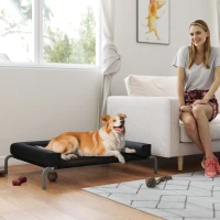 PawHut Lit surélevé pour chien rafraichissant, lit de camp pour chiens intérieur extérieur portable, 110 x 75 x 30 cm, noir(m-10)