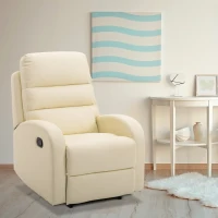 HOMCOM Fotoliu Relax Rabatabil cu Taburet in Piele Ecologica,Crem(m-13)