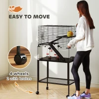 PawHut Hamsterkooi, verblijf voor kleine huisdieren met 3 niveaus, looprad, huisje, platforms, hellingen, voerschaal, waterfles, accessoires, staal, kunststof, zwart(m-7)