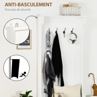 HOMCOM Meuble d'entrée 4 en 1, vestiaire d'entrée avec banc de rangement et 4 crochets doubles, 71,5 x 39,5 x 170 cm, blanc(m-7)