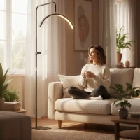 HOMCOM Half Moon Lash Light, Beauty Floor Lamp with 350° Rotatable Head, 7 Colour Temperature and Phone Holder, Dimmable Standing Lamp for Eyelash Extension, Tattoo, Nails, Skincare, Black(m-8)