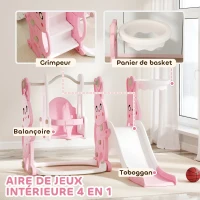 AIYAPLAY Toboggan et balançoire pour enfants 4 en 1 avec panier de basket, toboggan, balançoire, 147,5x160x107cm, rose(m-4)