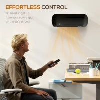 HOMCOM 2000W Ceramic Electric Heater with Fan, Adjustable Thermostat, Wall Mounted - Black(m-8)