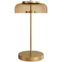 HOMCOM Lampka stołowa nowoczesna z ciepłym światłem LED, metalowa podstawa, bursztynowy szklany klosz, Lampka nocna 5 W 3000 K złota Ø23 x 40H cm(m-1)