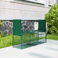 PawHut Piège Vivant Cage Attrape 60 x 18 x 20 cm Piège Fouine pour Martres, Rats, Souris - 2 entrées + poignée - métal vert(m-10)