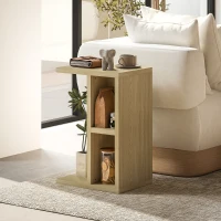 HOMCOM Table d'appoint 3 niveaux en forme de C avec 2 compartiments ouverts, 40 x 29,8 x 60 cm, chêne(m-10)