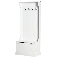 HOMCOM Meuble d'entrée 4 en 1, vestiaire d'entrée avec banc de rangement et 4 crochets doubles, 71,5 x 39,5 x 170 cm, blanc