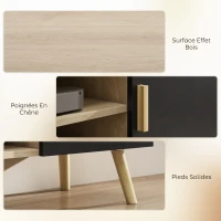 HOMCOM Meuble TV meuble télé bois banc TV jusqu'à 50 pouces avec étagères, 2 placards et passe-câbles, chêne(m-7)