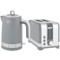 HOMCOM Sleek Textured Kettle and Toaster Set - Grey(m-1)