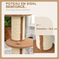 PawHut Arbre à chat avec griffoir centre d'activités 2 plateformes coussin marron clair(m-6)