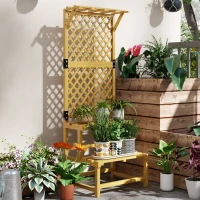 Outsunny Support plantes intérieur porte plante intérieure à deux niveaux avec treillis 60 x 50 x 166 cm en bois massif jaune(m-10)