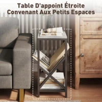 HOMCOM Table d'appoint étroite, bout de canapé rangement à 3 niveaux, porte-revues en V, cadre en acier, 40x30x61cm, gris foncé(m-6)