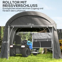 Outsunny Gartenschuppen mit Kunststoff-Plane, Werkzeugzelt, aufstellbare Garage, 300B x 600T x 230H cm, Dunkelgrau(m-5)