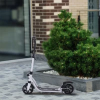 HOMCOM Trottinette pliable pour adultes adolescents à partir 14 ans hauteur guidon réglable double système d'absorption des chocs roues PU alu dim. 94 x 38 x 95-105 cm blanc(m-10)