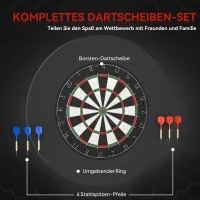 SPORTNOW Dartscheibe Dartboard-Set mit Schutzring, 6 Dartpfeile mit Stahlspitzen, Sisal, Kunststoff, Schwarz(m-4)