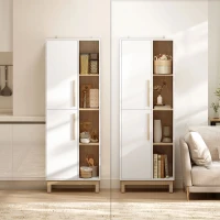 HOMCOM 176 cm großes Bücherregal, 4 offene Regale, 2 Schränke, freistehender Bücherschrank, MDF, Weiß(m-7)