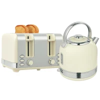 HOMCOM Polished Stainless Steel Kettle and Toaster Set - Cream(m-10)