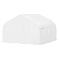 Outsunny Serra per Orto a Tunnel con 6 Finestre e Porta Avvolgibile, Serra da Giardino a Tunnel in PE con Tubi in Metallo, per Piante e Frutto, 4.5x3x2m, Bianco(m-10)