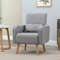 HOMCOM Accent Chair, Linen-Touch Armchair, Upholstered Leisure Lounge Sofa for Living Room, Club Chair with Wooden Frame, Grey(m-2)