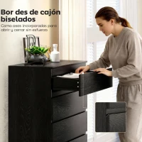 HOMCOM Cómoda para Dormitorio de 5 Cajones Cajonera para Salón Oficina Estilo Moderno 77x40x111,5 cm Negro Veteado(m-5)