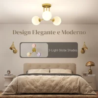 HOMCOM Lampadario da Soffitto Vintage con 3 Punti Luce Attacchi G9, 42x42x26.5 cm, Oro(m-4)