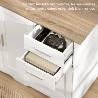 HOMCOM Buffet salon, meuble de rangement avec 2 tiroirs, 3 portes et étagère réglable, 100 x 40 x 78 cm, blanc et bois naturel(m-5)