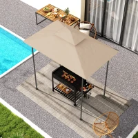 Outsunny Copertura per Gazebo da Giardino per Barbecue 1.52x2.44 m a 2 Livelli in Poliestere 160gsm Beige(m-9)