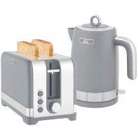 HOMCOM Sleek Textured Kettle and Toaster Set - Grey(m-11)
