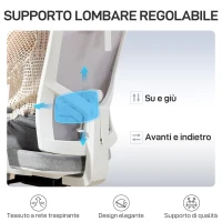HOMCOM Sedia da Ufficio Ergonomica e Traspirante con Supporto Lombare Dinamico 4D, 64.5x62.5x112-122 cm, Multicolore(m-4)