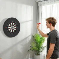 SPORTNOW Dartscheibe Dartboard-Set mit Schutzring, 6 Dartpfeile mit Stahlspitzen, Sisal, Kunststoff, Schwarz(m-8)