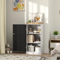 AIYAPLAY Meuble rangement enfant, rangement jouet enfant avec porte en tableau noir, 3 casiers et plateau supérieur, blanc(m-10)
