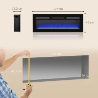 HOMCOM 127cm/50" Electric Fireplace, 2000W Recessed and Wall Mounted Electric Fire with Remote Control, 9 Flame Colour and Crystal, Black(m-3)