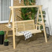 Outsunny Balancelle de jardin 2 places en bois hauteur réglable - 190 x 120 x 171 cm(m-10)
