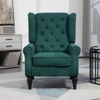 HOMCOM Fauteuil de salon capitonné avec assise large, pieds en bois, style classique, grand confort, 74 x 86 x 102 cm, vert(m-10)