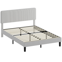 HOMCOM Bettgestell 140x200 cm mit gepolstertem, höhenverstellbarem Kopfteil und Latten, gerippter Samt, Grau